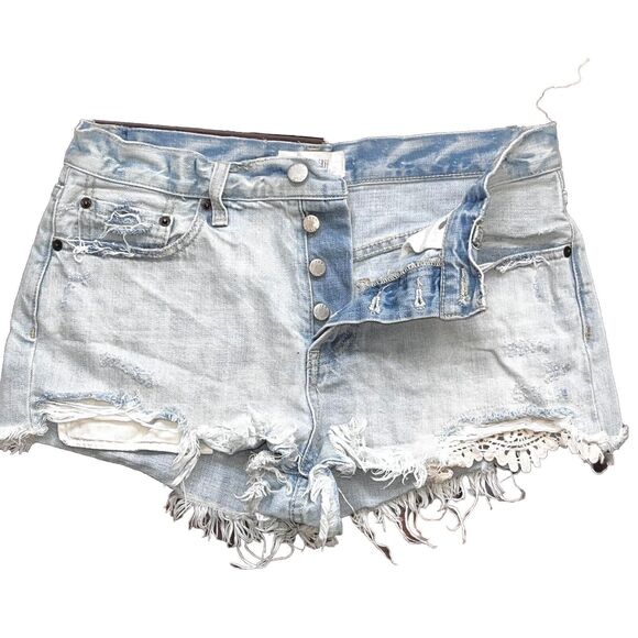 We The Free Free People Shorts 29 Blue Denim Jean Cutoff Distressed High Rise - Picture 1 of 11